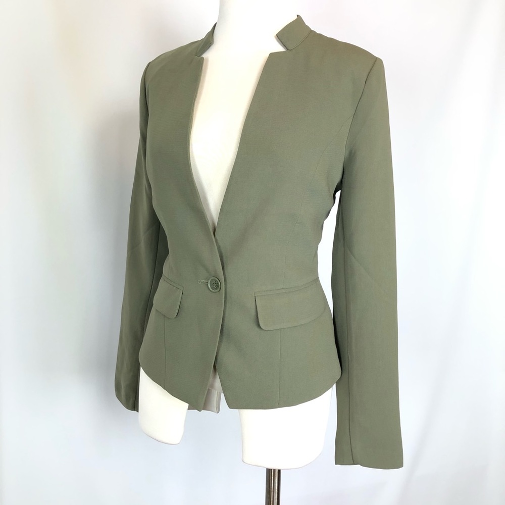 JustFab Lapel-less Olive Green Fitted Blazer